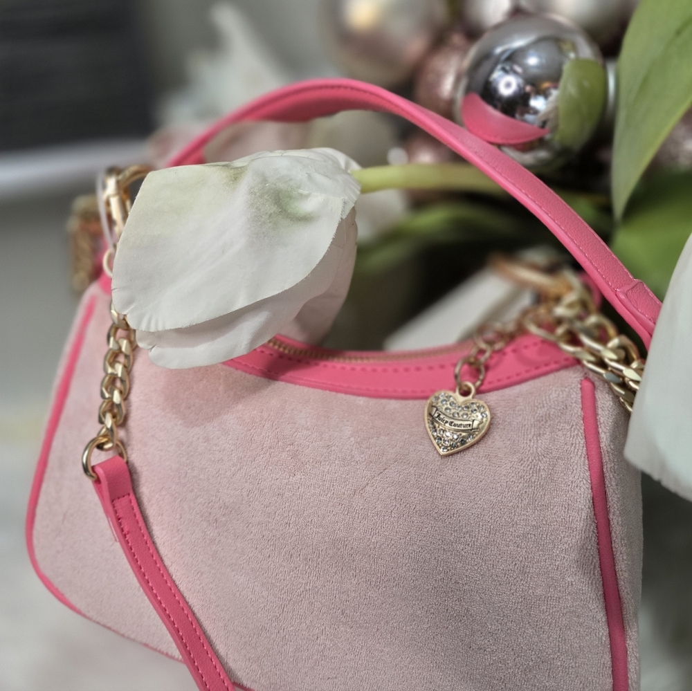 Juicy Couture Pink/lemonade diamond shoulder bag with matching wallet and Charm - Picture 3 of 9